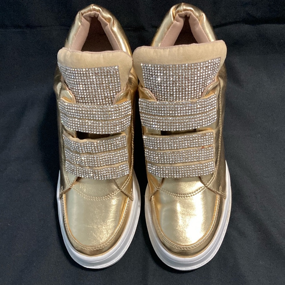 Mojo Moxy Gold Wedge Sneakers with  Rhinestone Accents